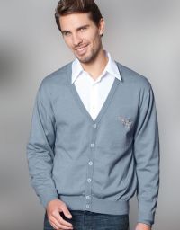 Strickcardigan Herren in Grau mit V-Ausschnitt und Rippbündchen